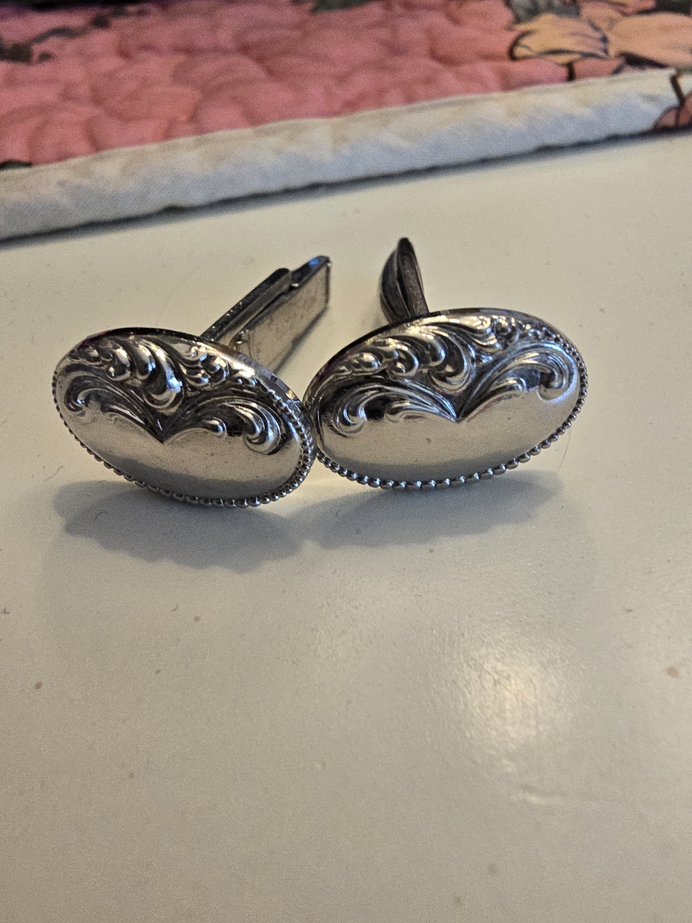 Silver-Tone Oval Scroll Cufflinks - Women's Accessories